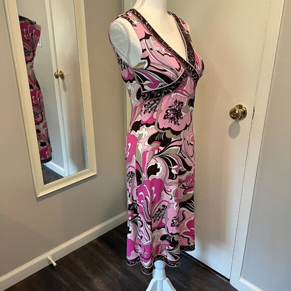 Tahari Arthur S. Levine Pink & Brown Sleeveless Floral Midi Dress, Size 2 - Picture 6 of 16